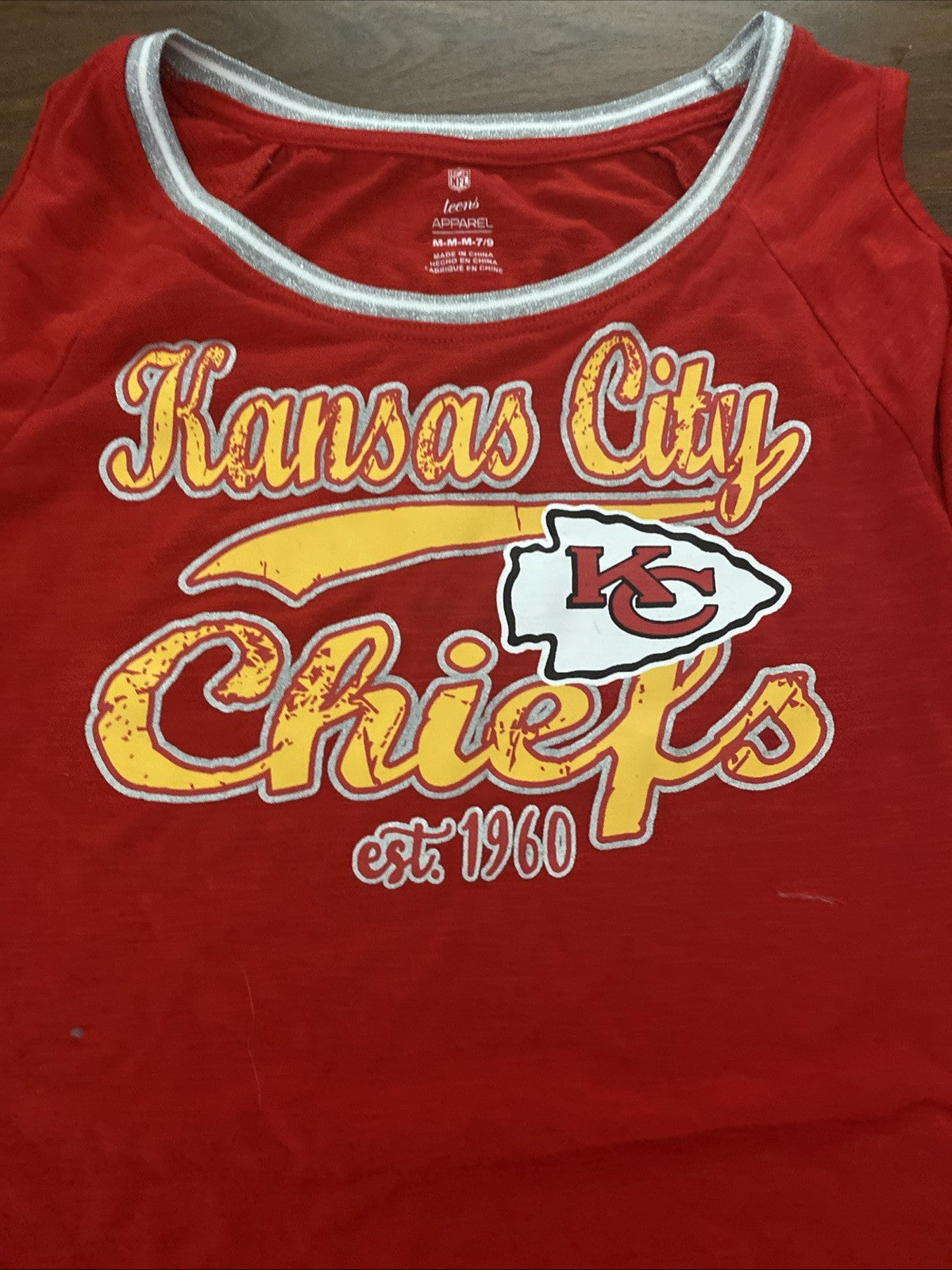 NFL Kansas City Chiefs Juniors Teens  3/4 Sleeve T-Shirt Medium 7/9