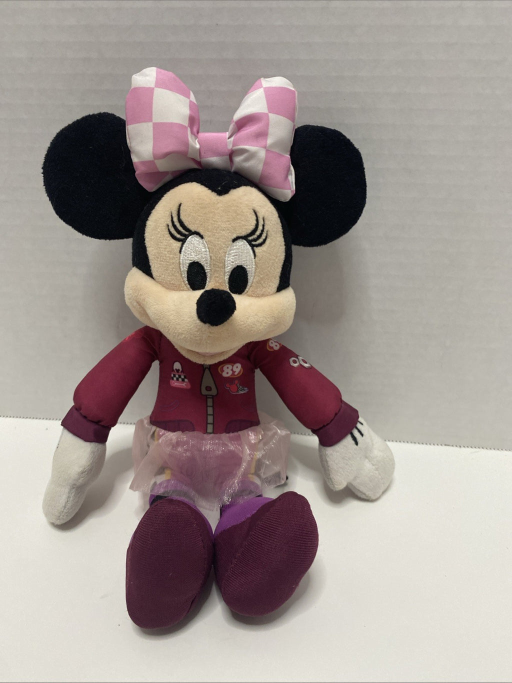 Disney~ Just Play * *Minnie Mouse - Race Car Attire w/Tutu * 10" Bean Bag Plush
