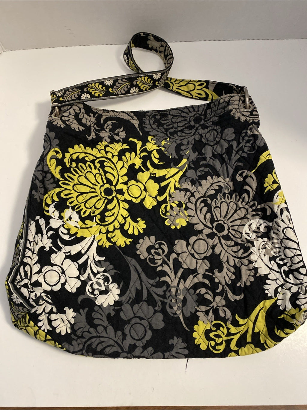 Vera Bradley Baroque Shoulder Bag Purse Black Chartreuse Gray