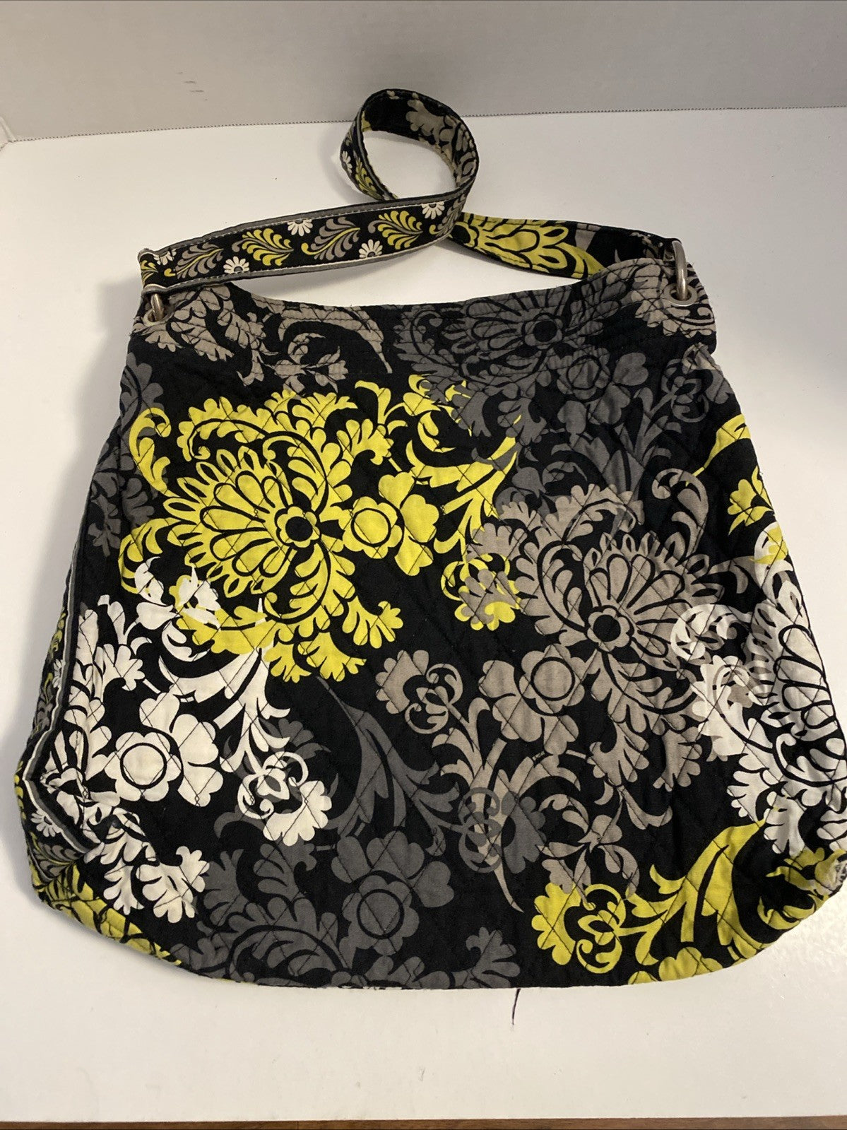 Vera Bradley Baroque Shoulder Bag Purse Black Chartreuse Gray