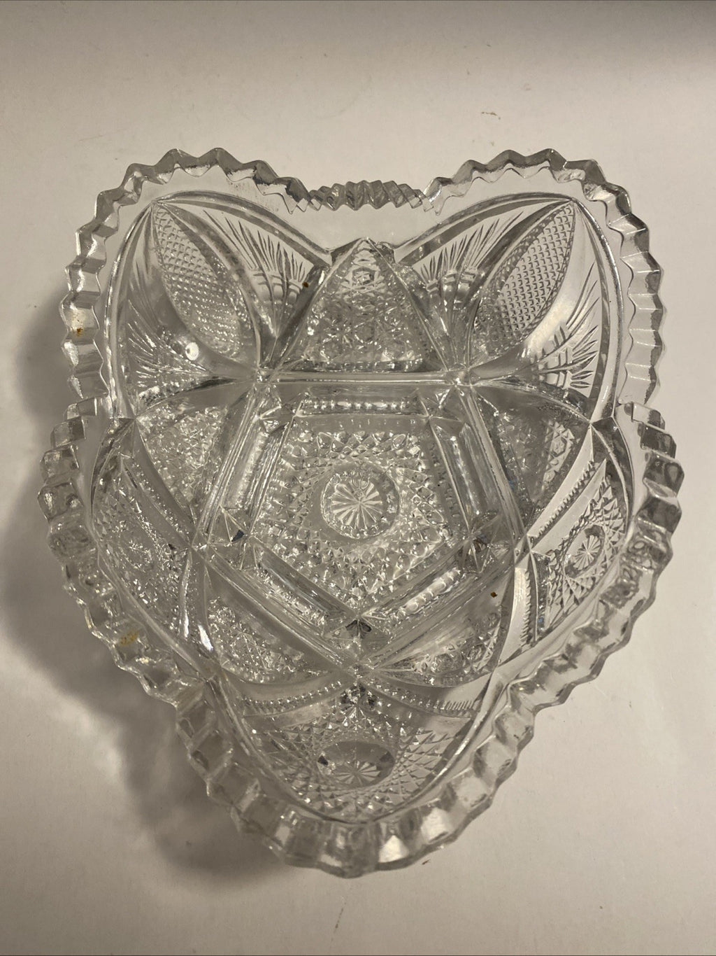  American Brilliant Imperial  Pattern 212 Star Heart Shaped Crystal Candy Dish 