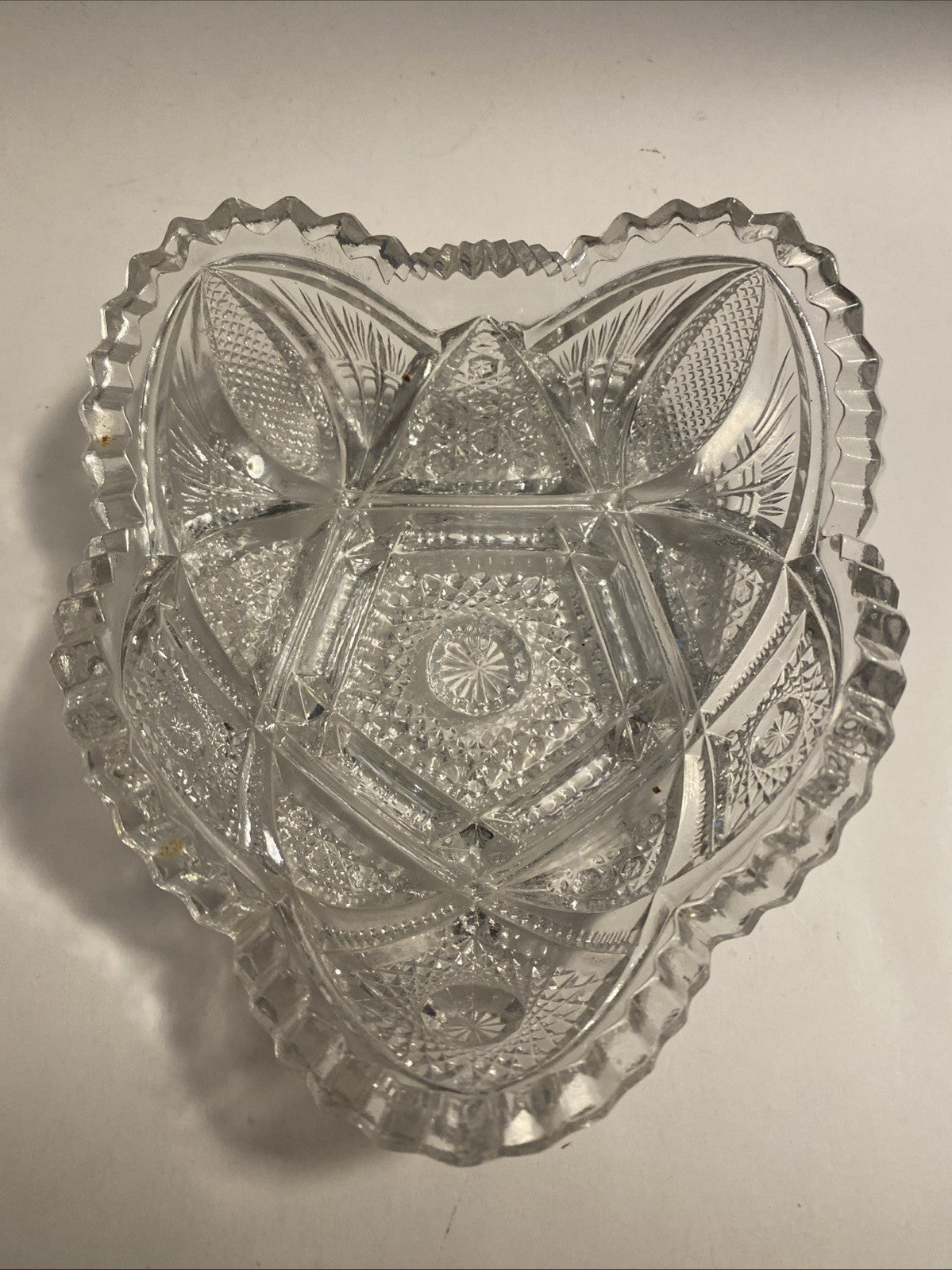  American Brilliant Imperial  Pattern 212 Star Heart Shaped Crystal Candy Dish 