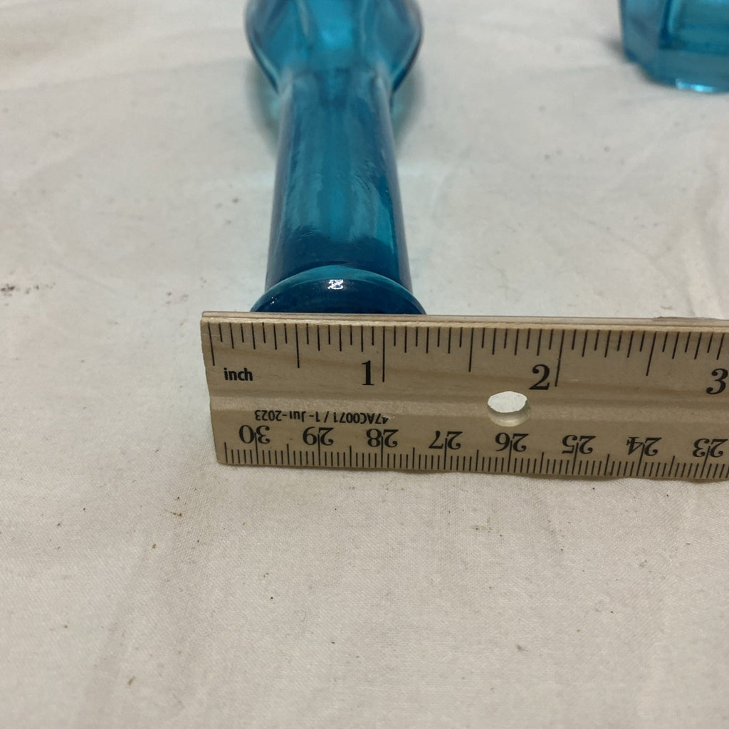 Vintage Curvy Turquoise Glass Vases Aquamarine Bud Vase for Flowers