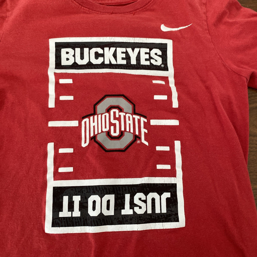 NIKE Tee Boys Red OSU Ohio State Buckeye Short Sleeve T Shirt Size M Just Do It