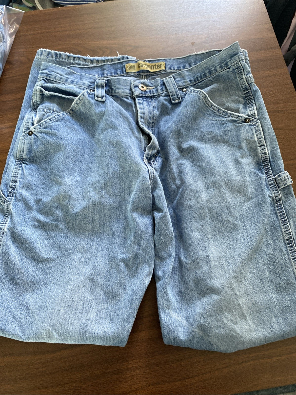 Lee Dungarees Carpenter Jeans Mens 33x32 Blue Denim Workwear Utility Distressed