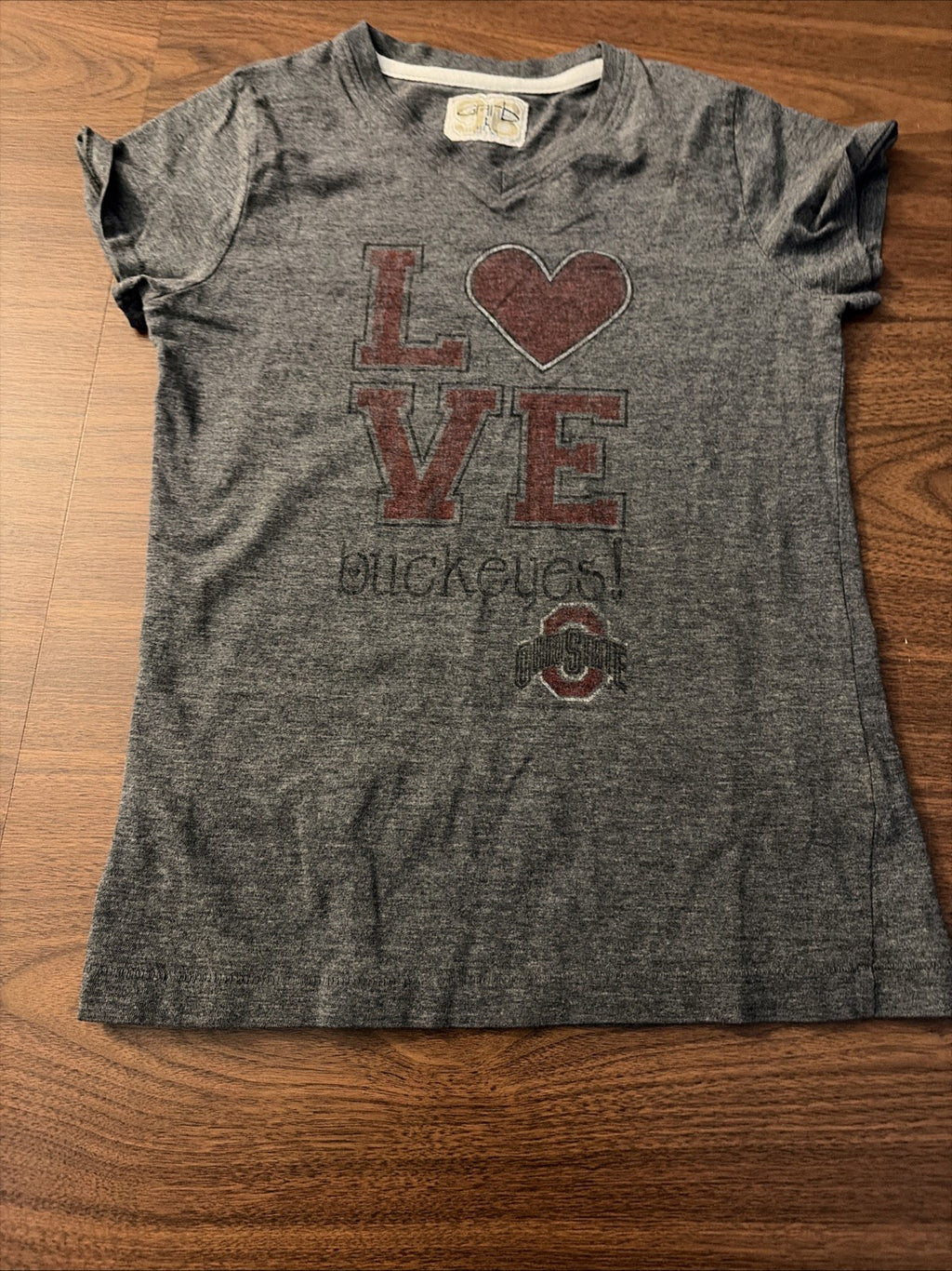 Garb Girls Large Love Buckeyes!  Ohio State University Gray Short Sleeve