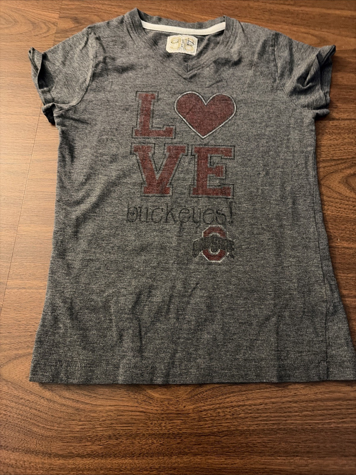 Garb Girls Large Love Buckeyes!  Ohio State University Gray Short Sleeve