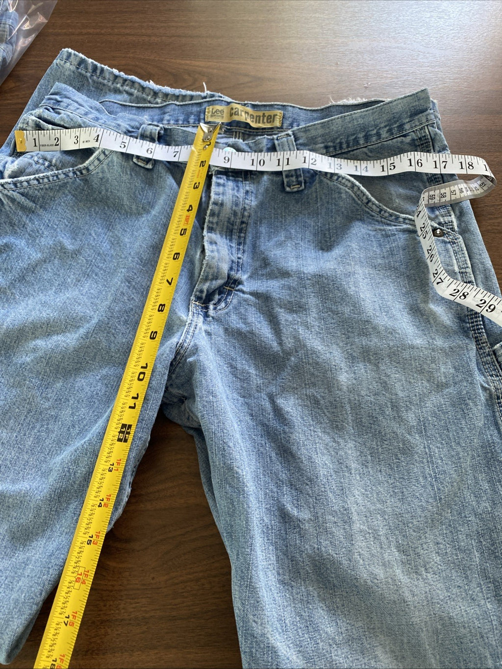 Lee Dungarees Carpenter Jeans Mens 33x32 Blue Denim Workwear Utility Distressed