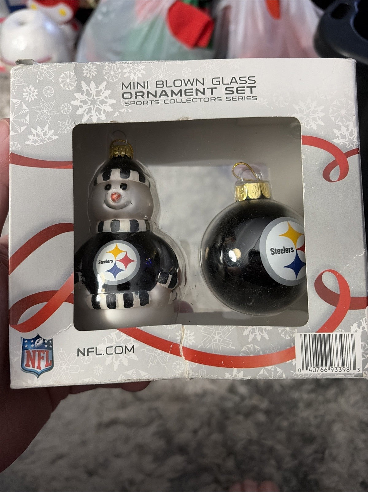 Mini Blown Glass NFL Ornament Set Pittsburgh STEELERS NEW Christmas