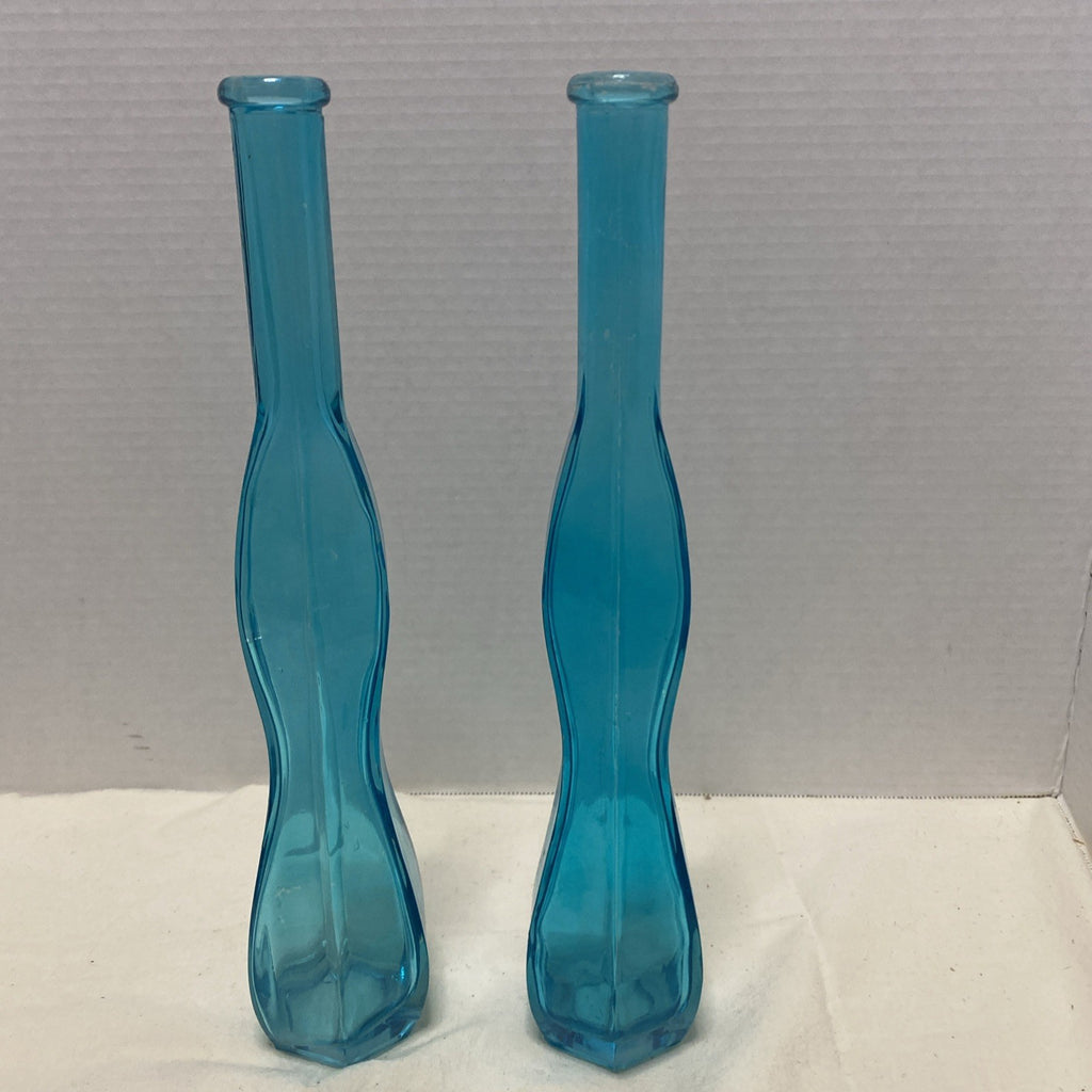 Vintage Curvy Turquoise Glass Vases Aquamarine Bud Vase for Flowers