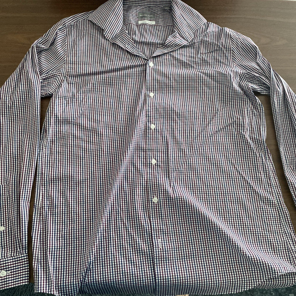 Michael Kors Mens Shirt Small Gray plaid button down air soft stretch