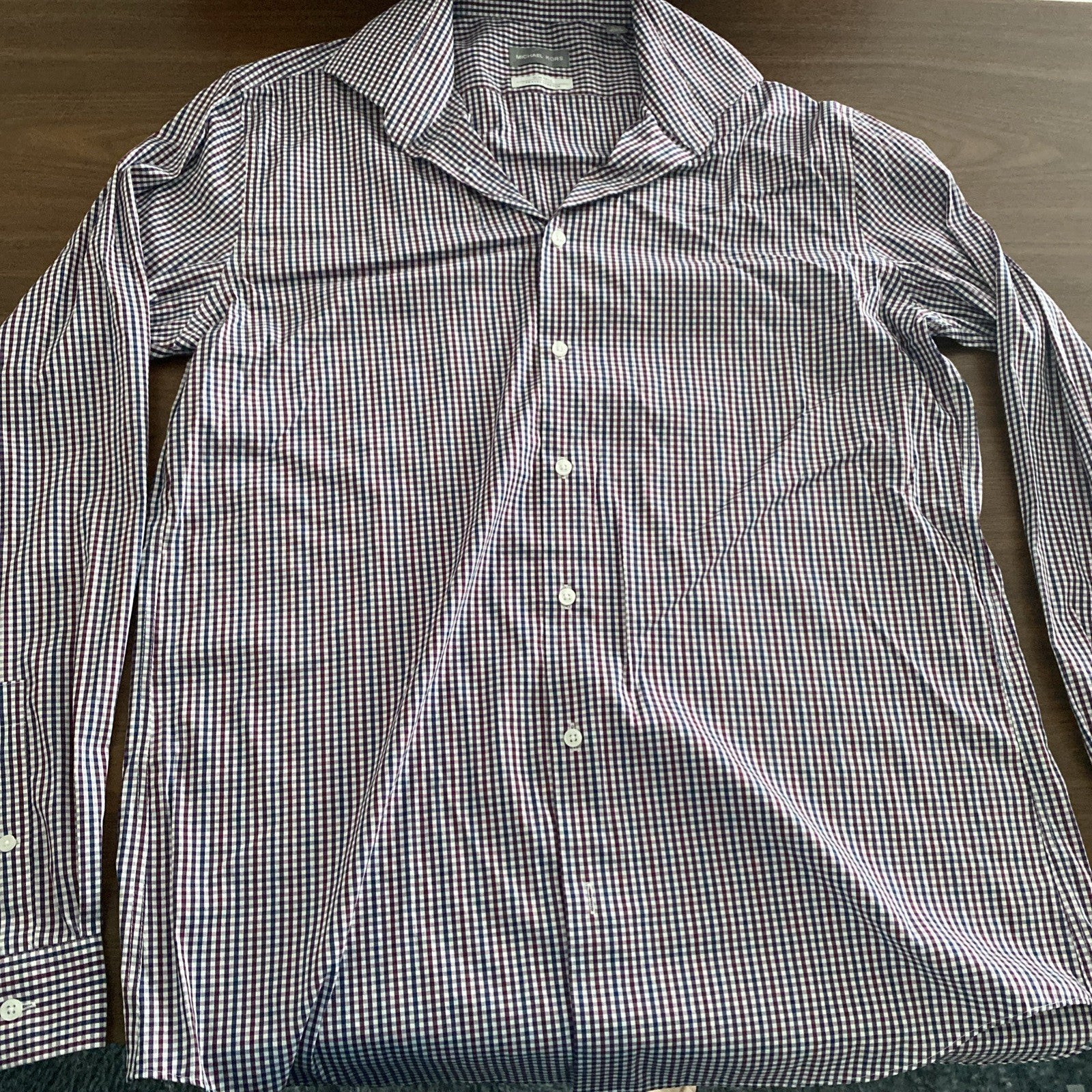 Michael Kors Mens Shirt Small Gray plaid button down air soft stretch