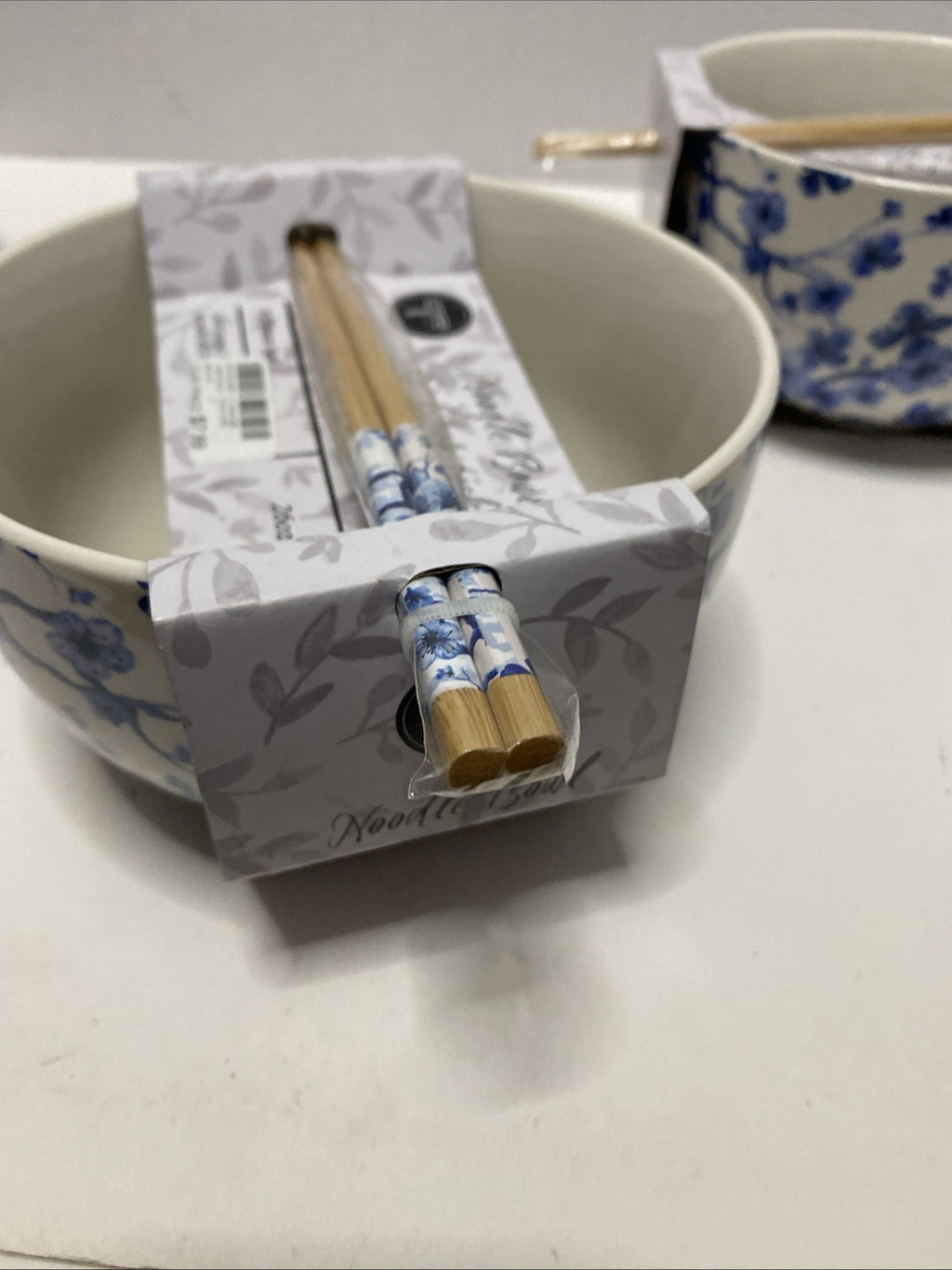 Core Kitchen Ramen Noodle Ceramic Bowl Blue Abstract Design 26oz Set Of 2