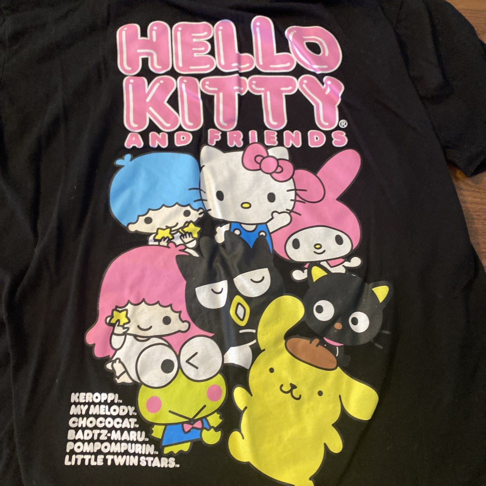 Hello Kitty Friend T-shirt Top Black Sz XL Hybrid Juniors GUC Cotton Blend Pink
