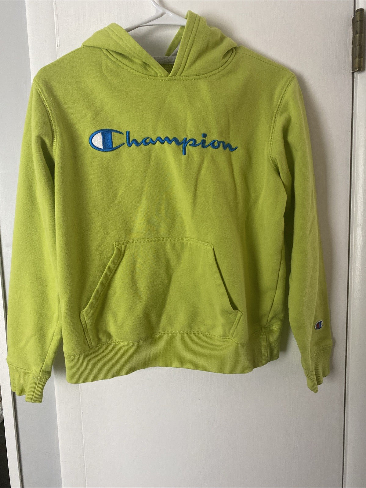 Champion Flourescent Green Kids Unisex Hoodie, Size Large, Excellent Condition