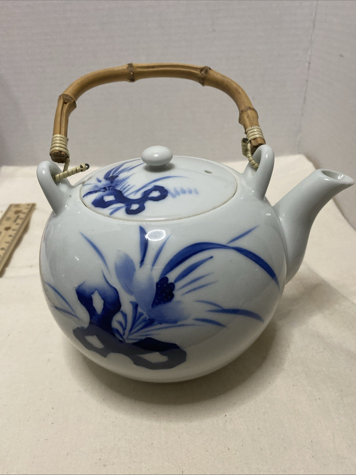 Oriental Blue Bamboo Flower  Teapot