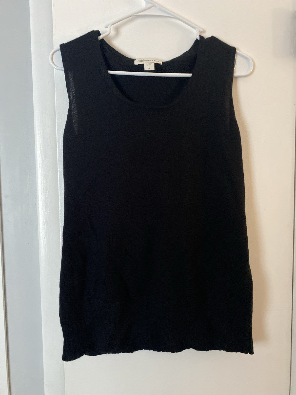 Coldwater Creek Size L Black 100% Cotton Scoop Neck Shell Vest Sweater Top