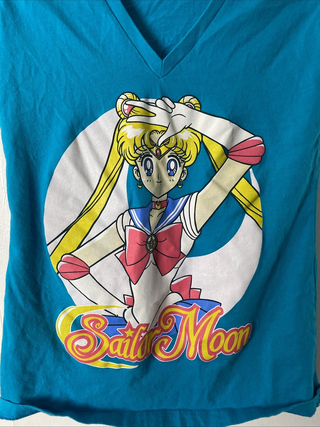 Women’s Cut Sailor Moon Shirt Size Medium Short Sleeve Blue 