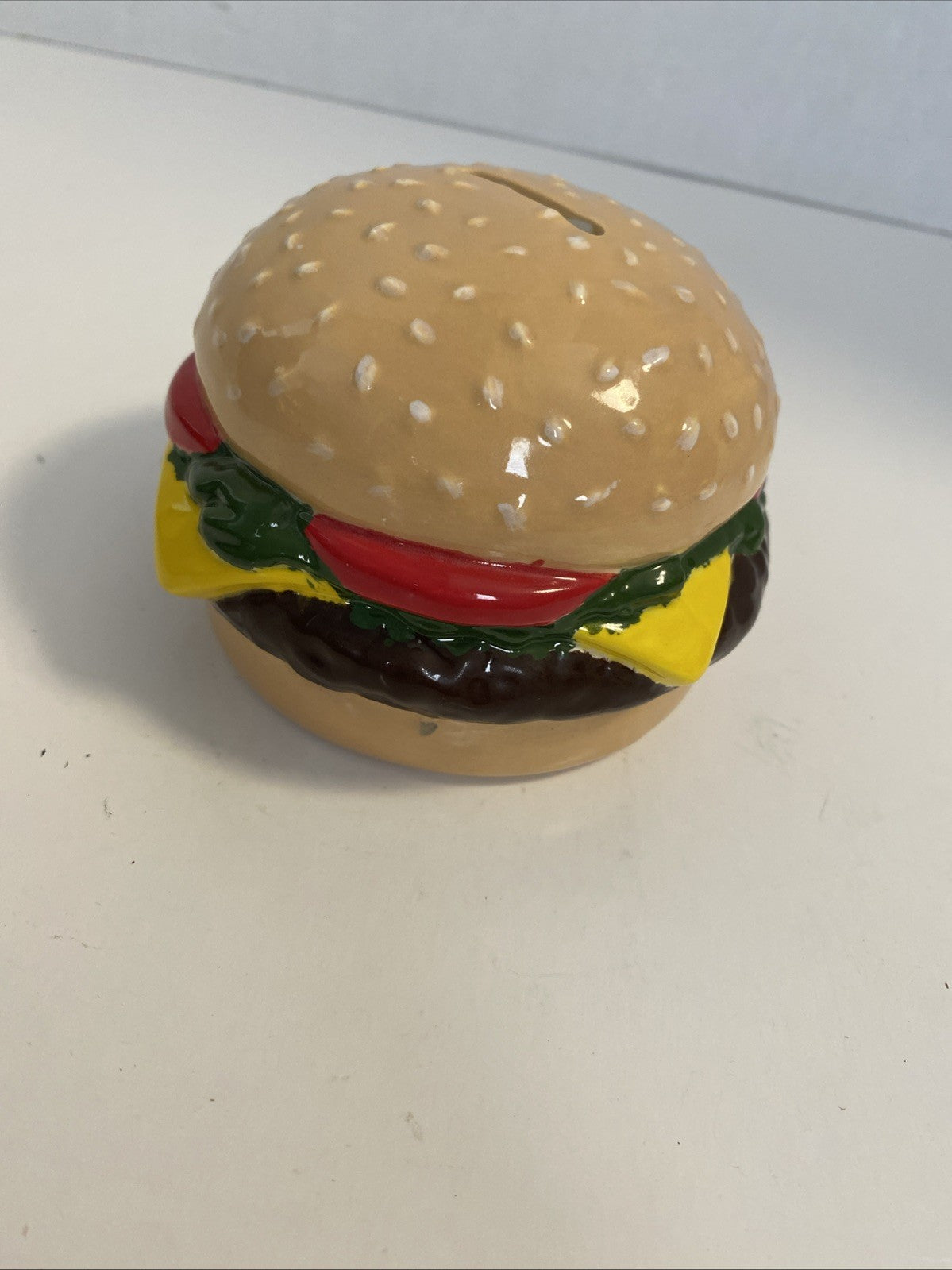 Vintage Retro Ceramic Hamburger Cheeseburger Money Coin Bank