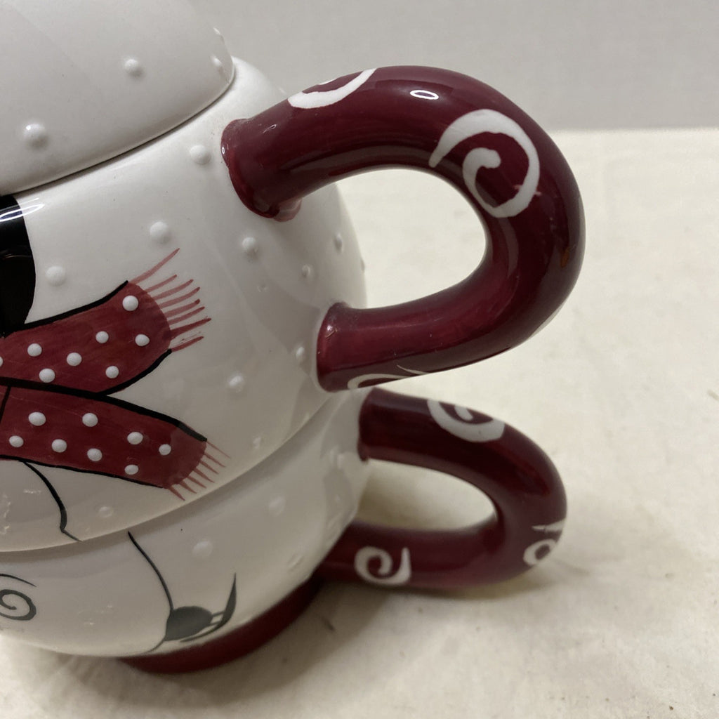 Bella Casa By Ganz Snowman Tea For One Teapot & Cup Stacked 3 Piece Set