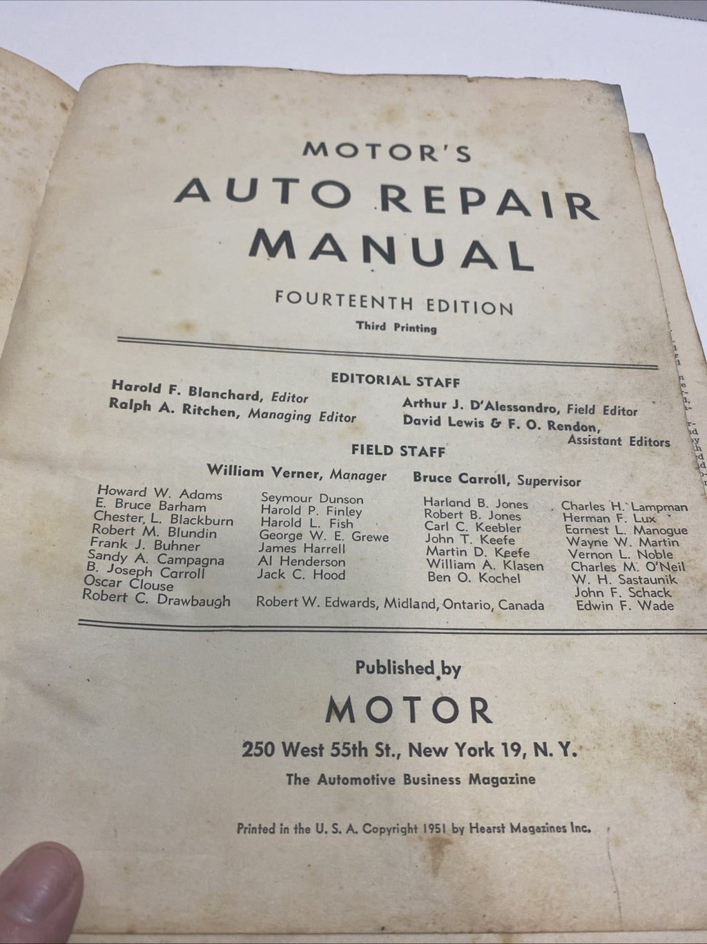 Motor's Auto Repair Manual 14th Shop Service Book