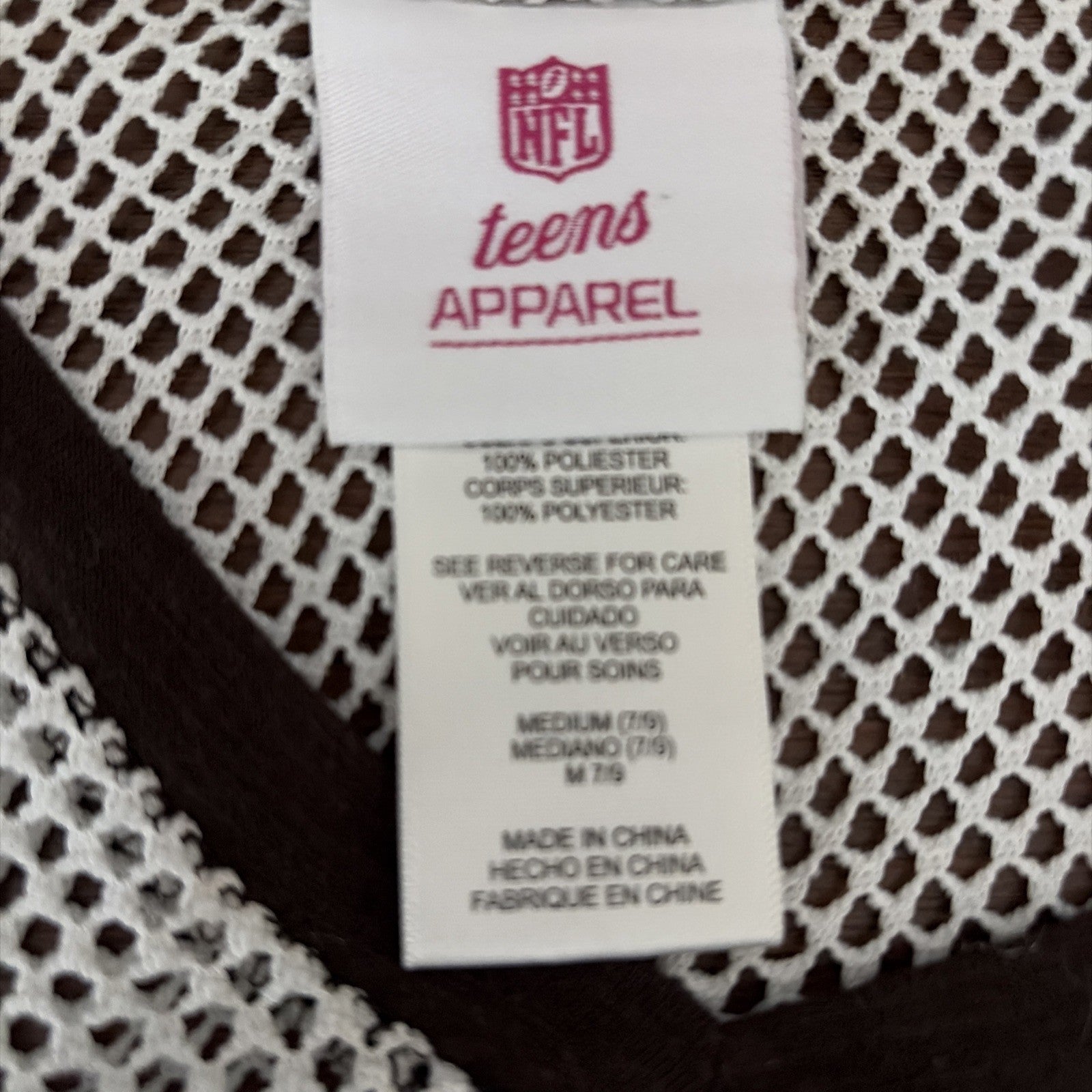 NFL Teens Apparel Medium 7/9 Cleveland Brown Mesh Shoulder Short Sleeve Shirt
