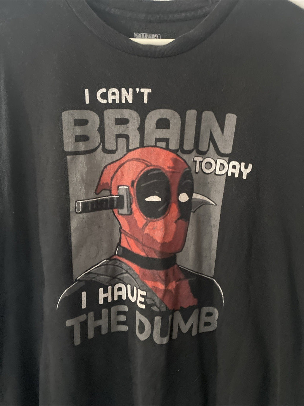 New Marvel Deadpool L T Shirt Brain Dumb Black