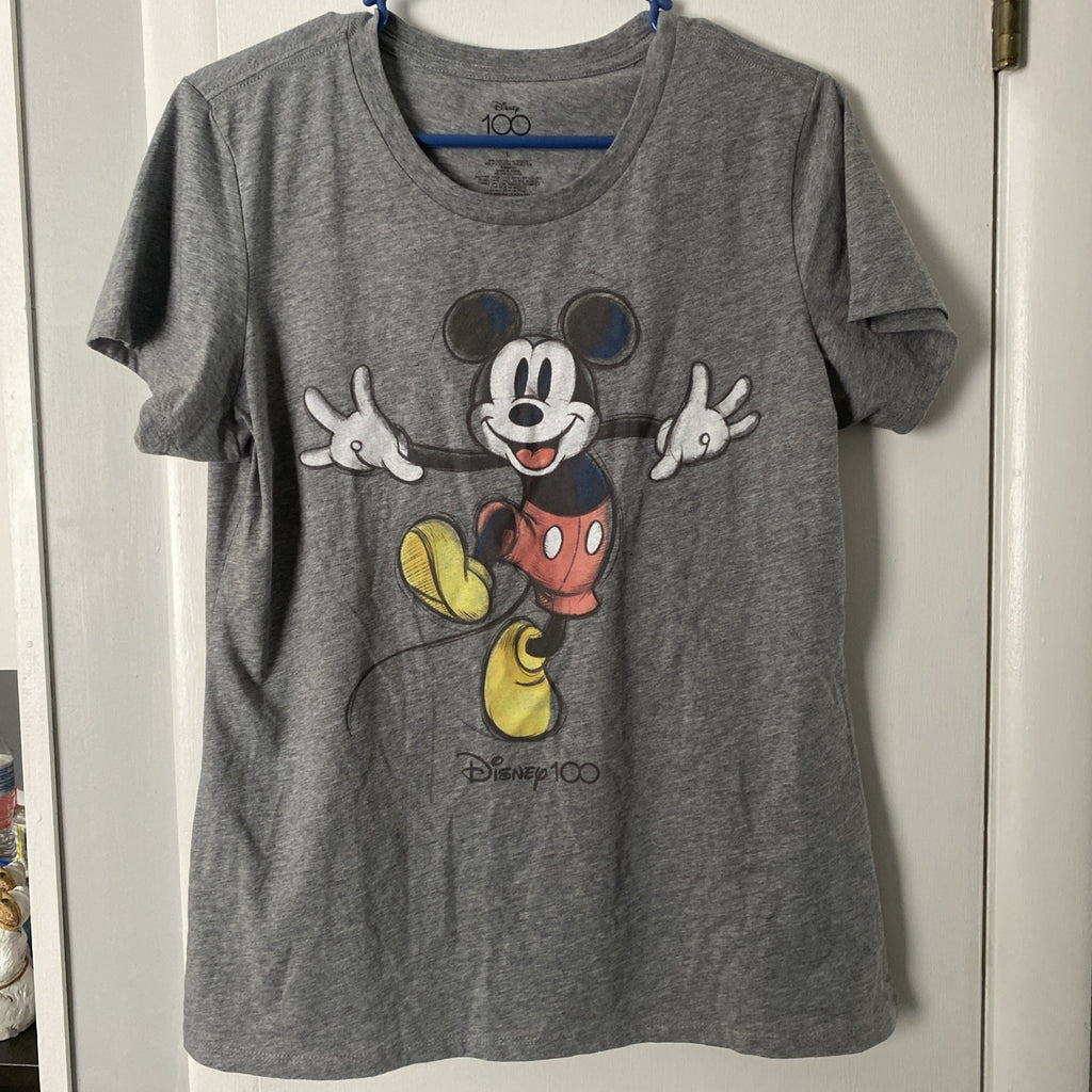 Mickey Mouse t shirt women SS Large Disney 100 gray