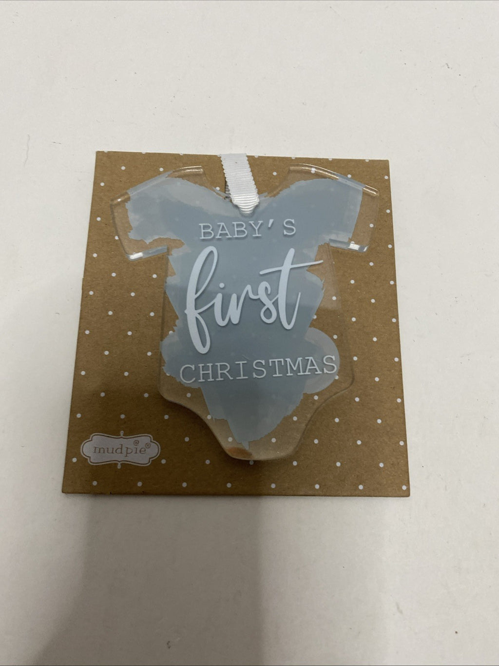 Mud Pie Baby’s 1st Christmas Ornament Blue Hanging Bodysuit Boy