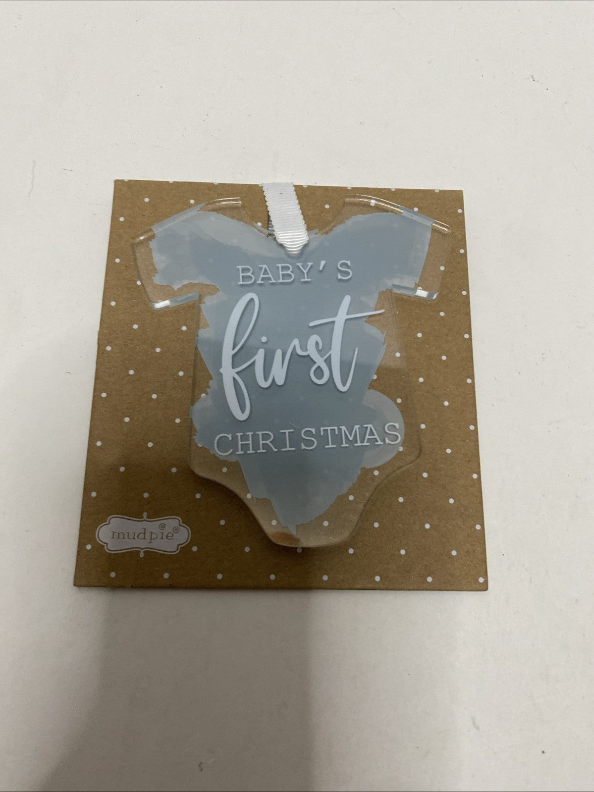 Mud Pie Baby’s 1st Christmas Ornament Blue Hanging Bodysuit Boy