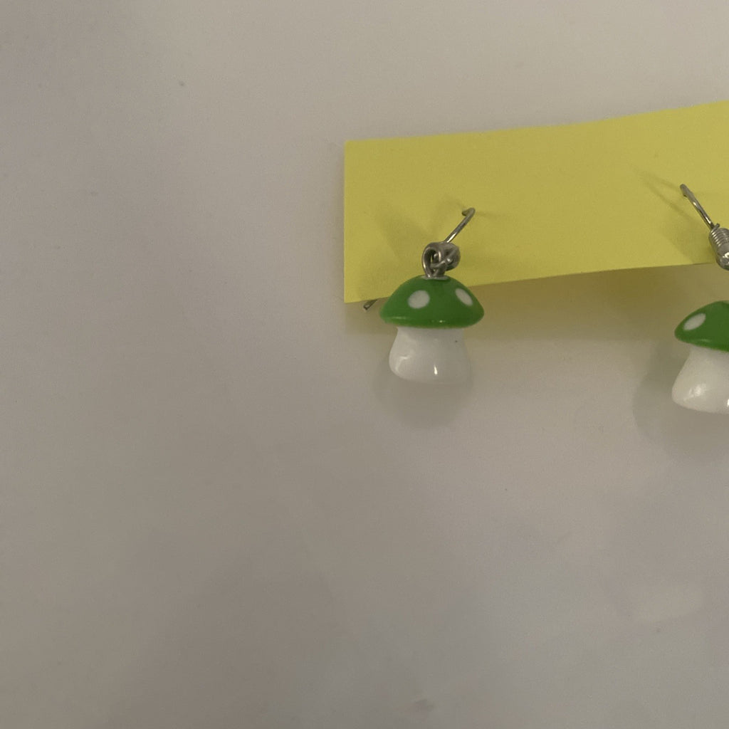 Handmade Mushroom Earrings New Nickel-free Green White Fungi