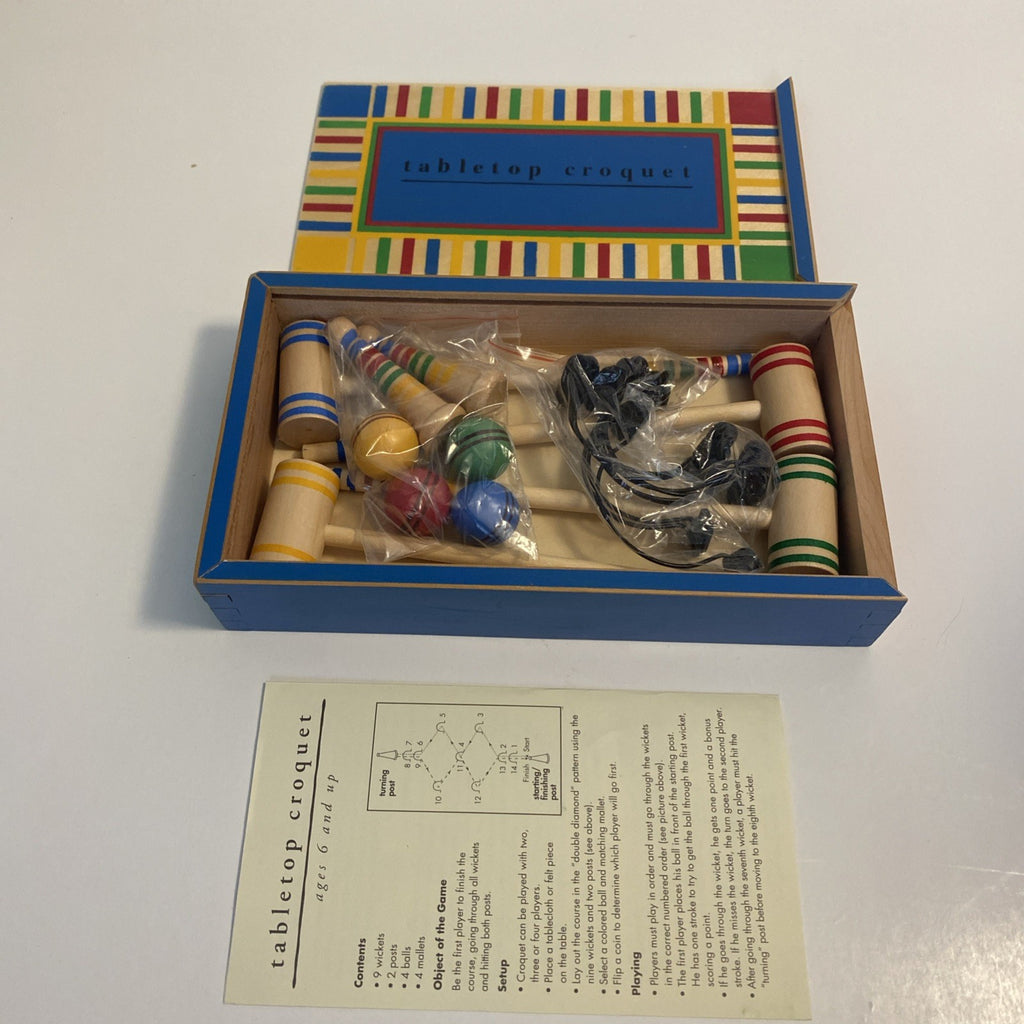 Vintage Pier1 Imports Table Top Croquet Game Wood Box