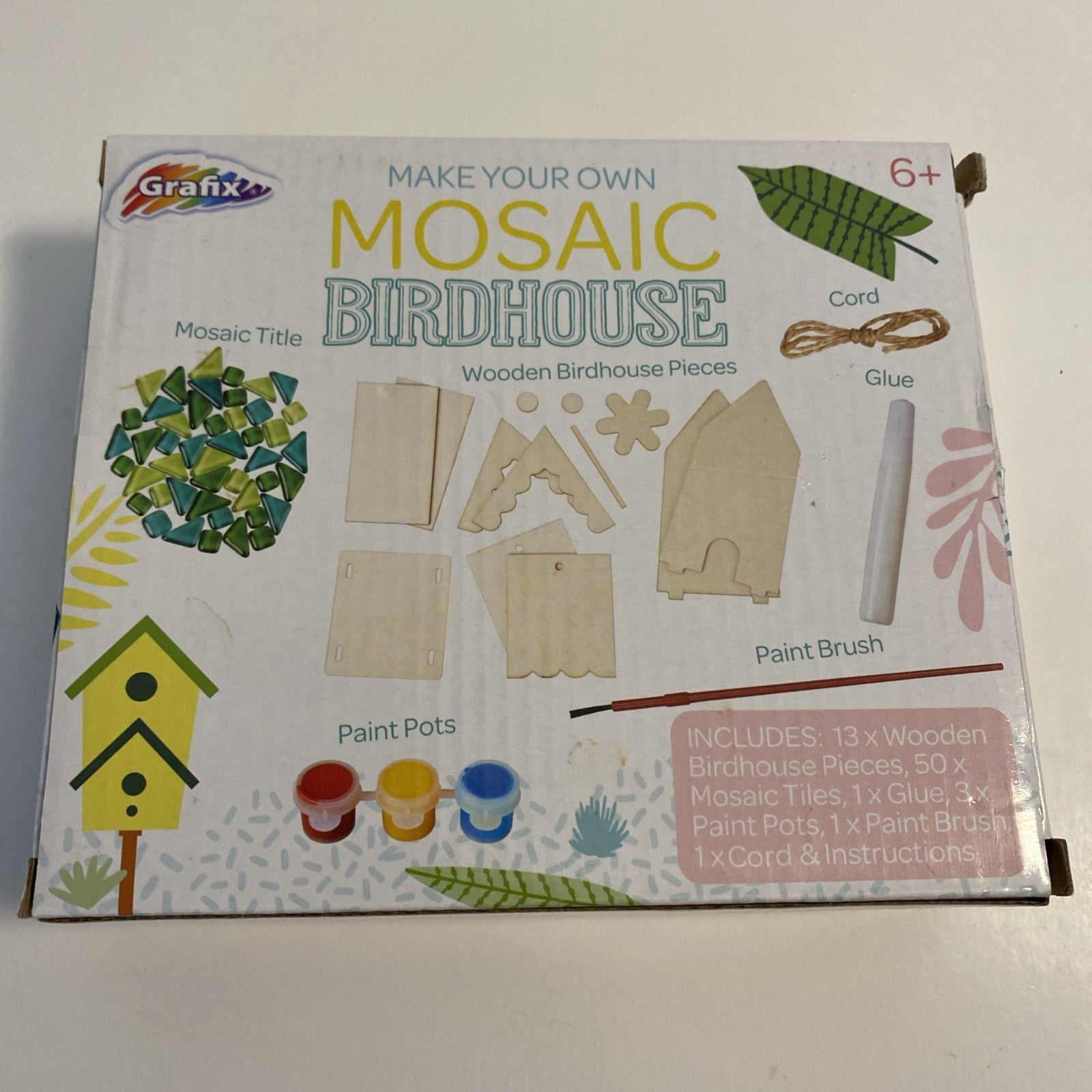 Grafix Make your Own Mosaic Birdhouse Kids/Adults Outdoors Yard Garden Crafts