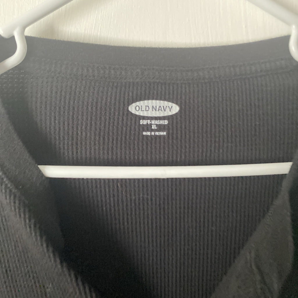 Old Navy Shirt Mens XL Black Long Sleeve Knit Thermal Casual Outdoor Hike F-004