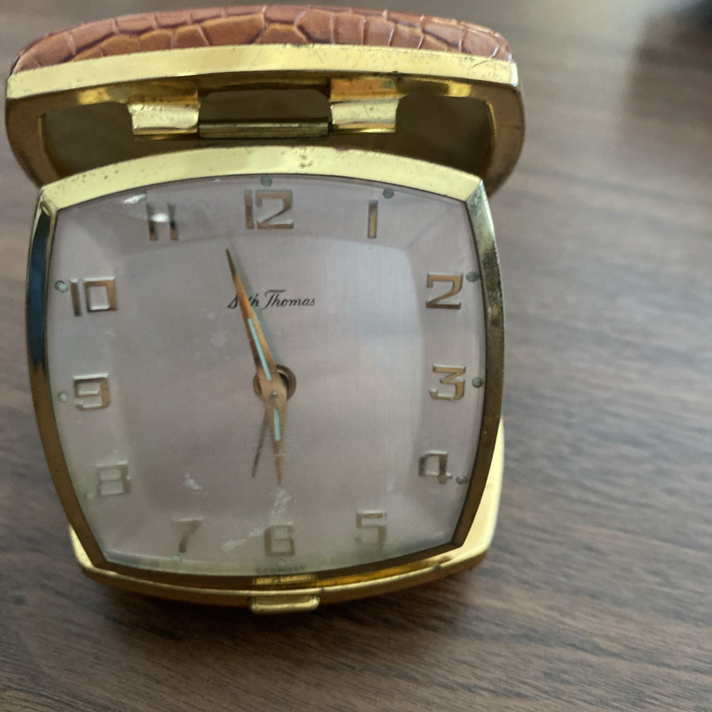 Seth Thomas Travel Alarm Clock Made In Germany Square Case Wind Up Works Vintage