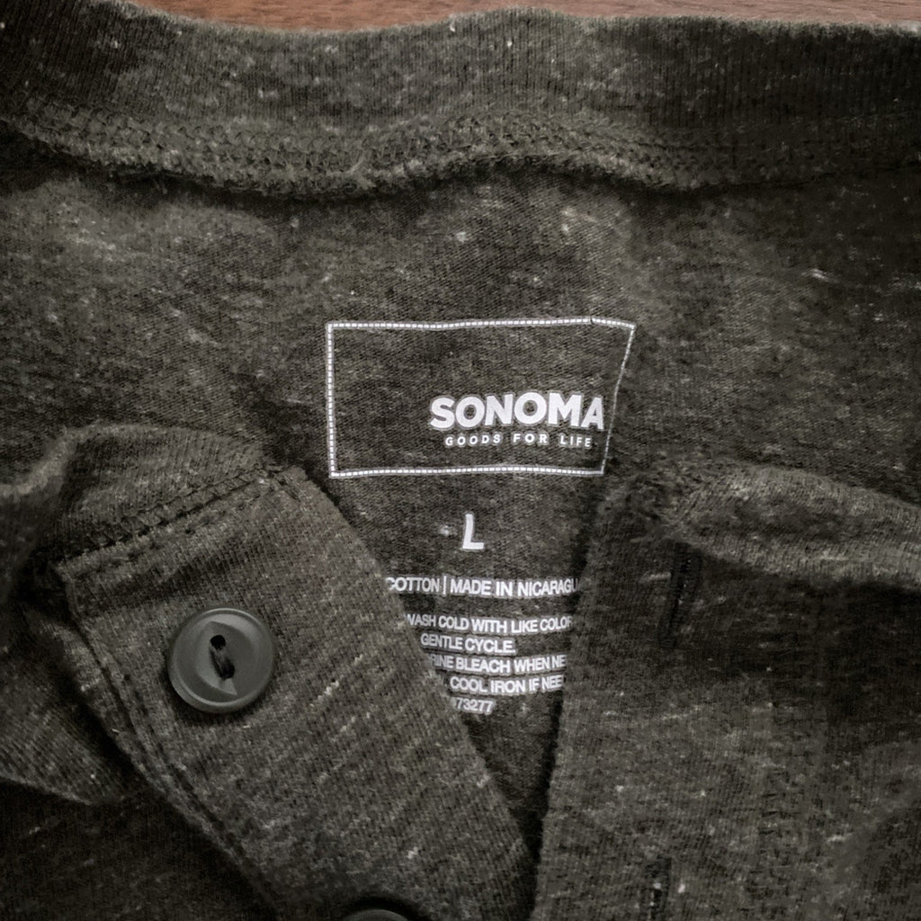 Sonoma Dark Green T Shirt Size Large Short Sleeve 3 Button