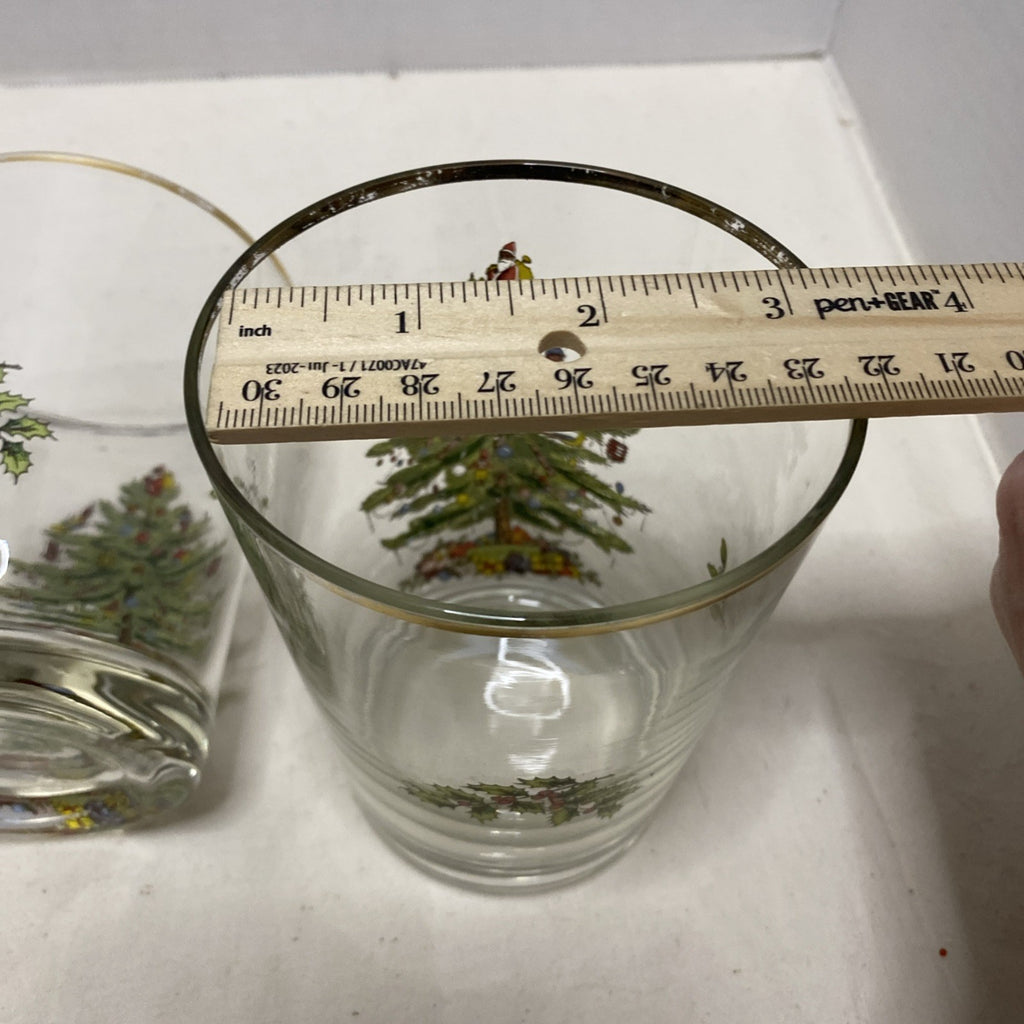 Spode Christmas Tree Double Old Fashioned Rocks Glass Gold Trim Lot of 4