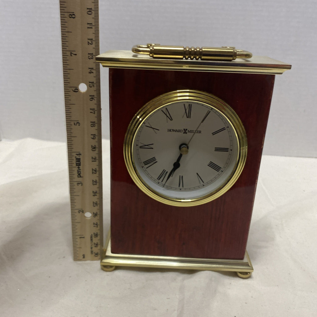 Howard Miller Wooden Carriage Desk Mantel Clock Brass and Rosewood Wood Mantle