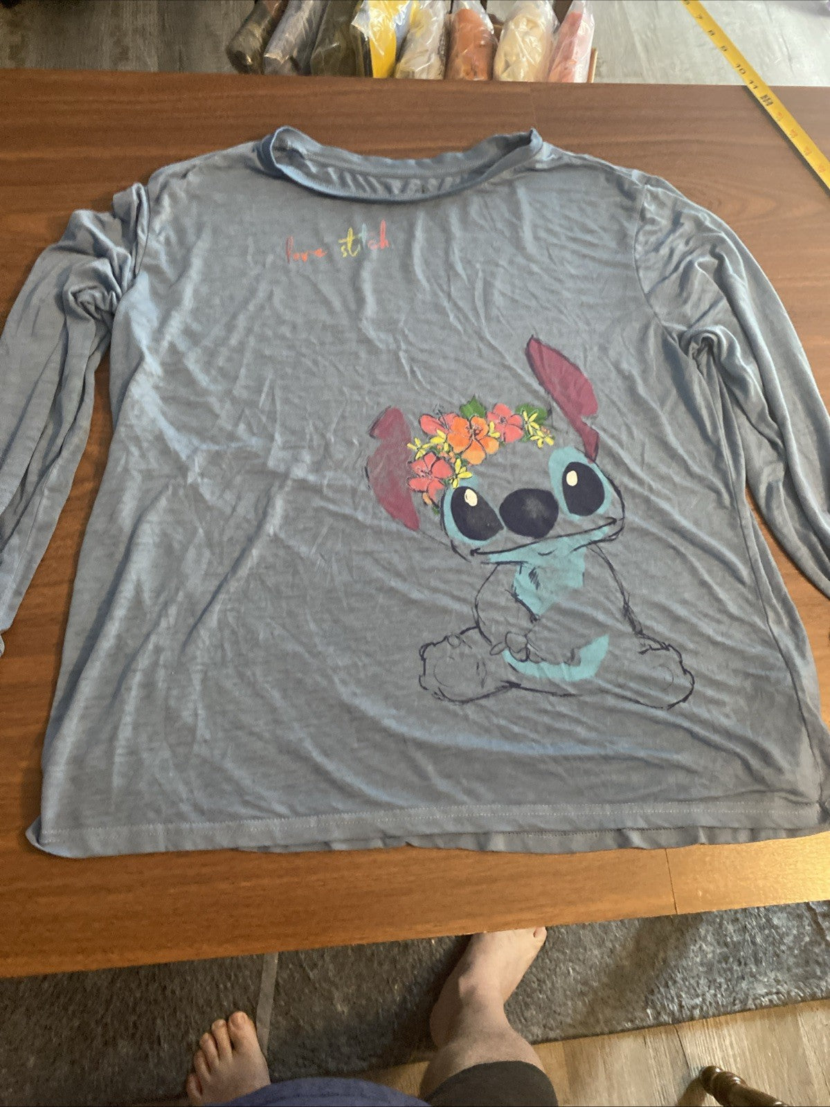 Disney Parks Love Stitch Long Sleeve T-Shirt Blue Size 3XL