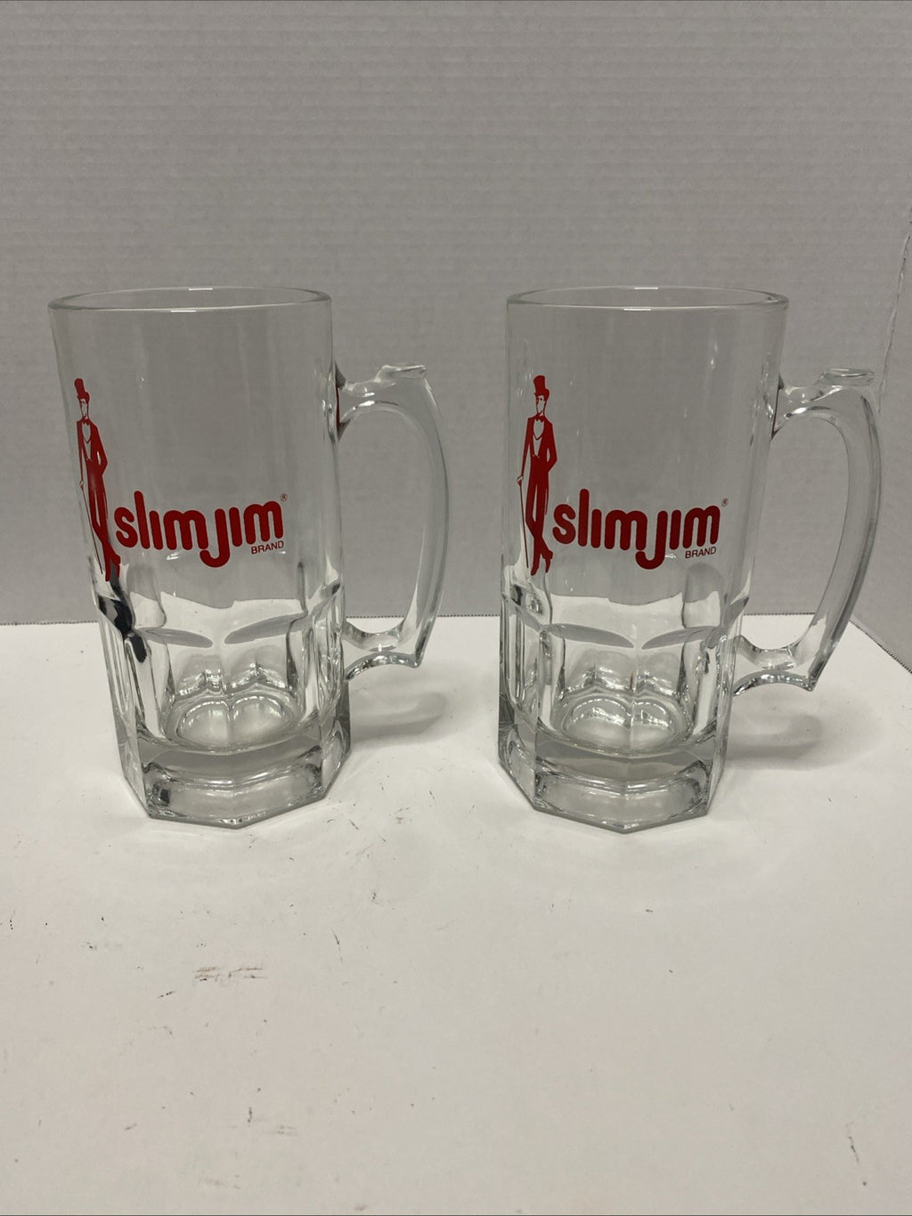VINTAGE SLIM JIM BEER MUGS, 8 INCHES, SET OF 2