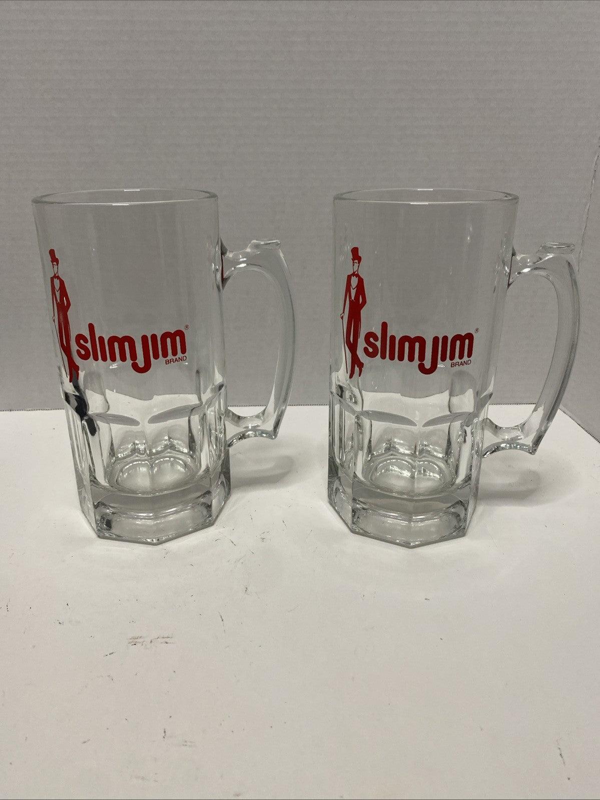 VINTAGE SLIM JIM BEER MUGS, 8 INCHES, SET OF 2