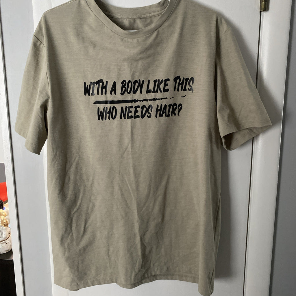 Who needs hair? Adult extra large tan short sleeve shirt C-003