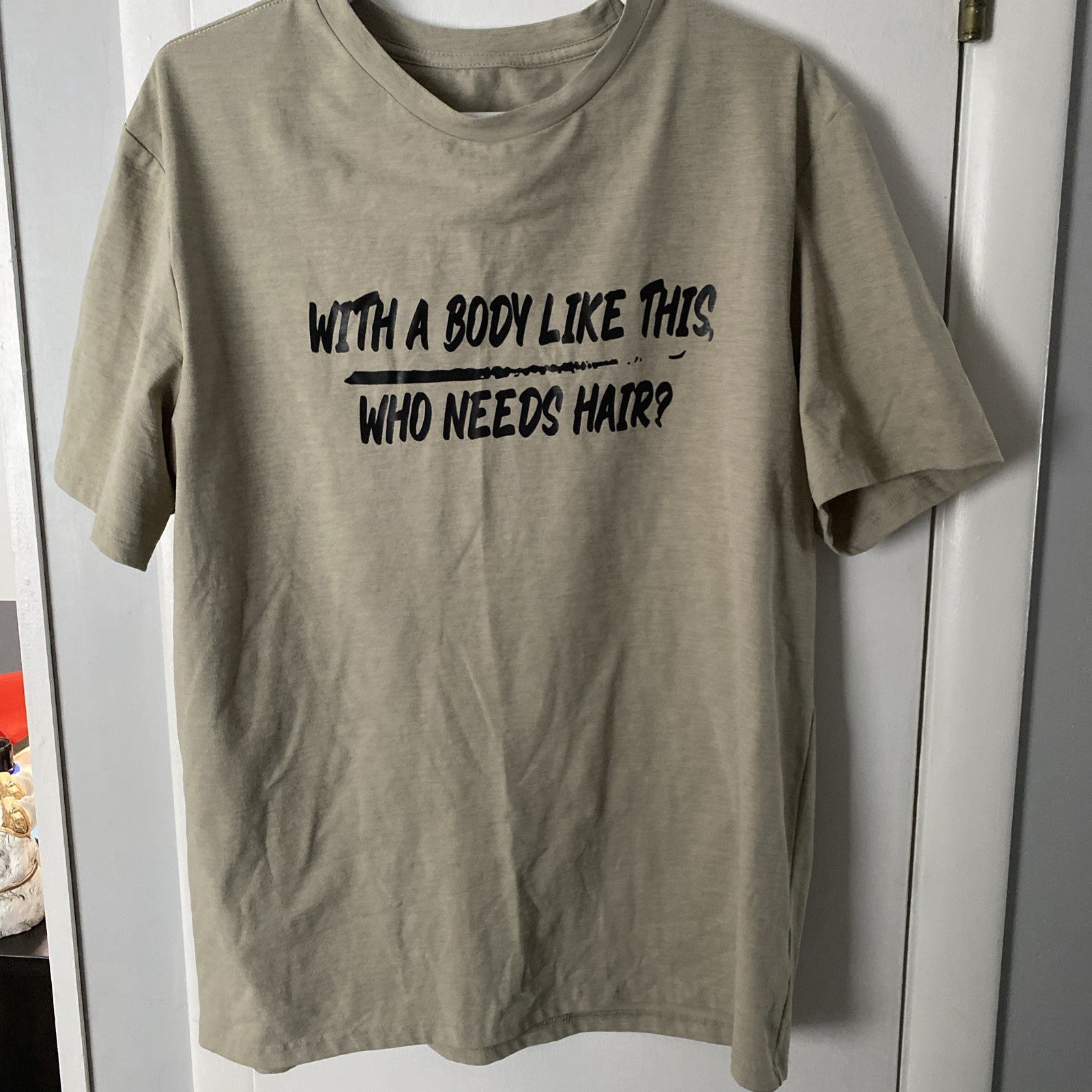 Who needs hair? Adult extra large tan short sleeve shirt C-003