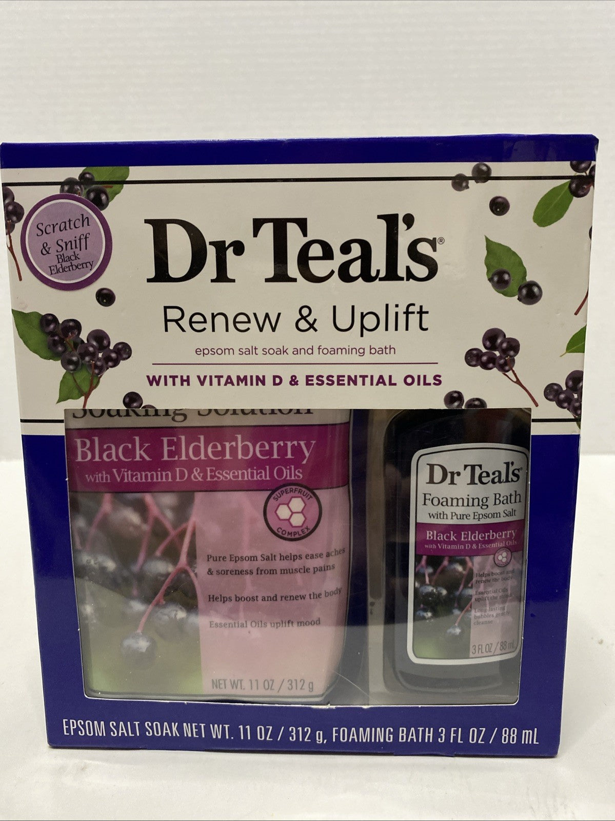 Dr Teal's Renew & Uplift Bath Set Black Elderberry Epsom Salt & Foaming Bath