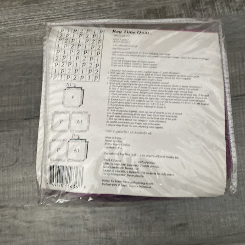 Jo Ann Fabric Fleece Ragtime quilt kit Purple/Leopard Precut easy sew direction
