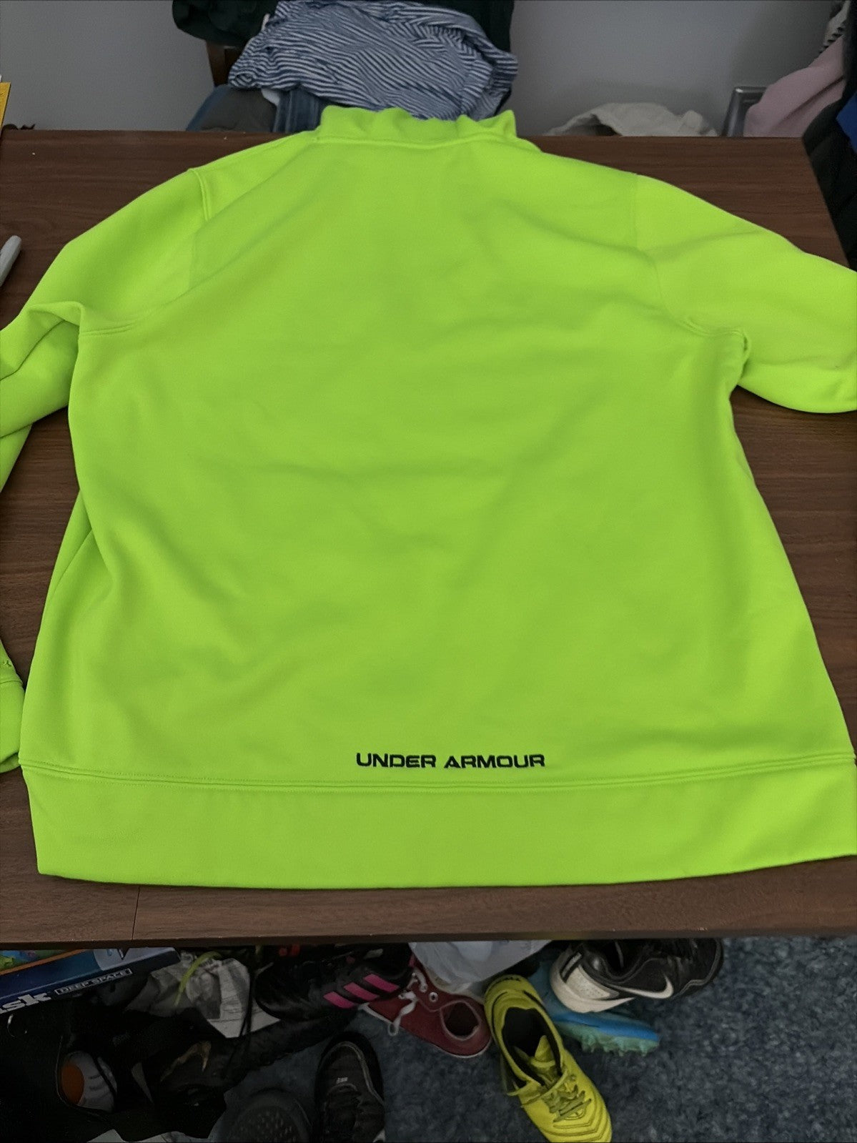 Men’s Under Armour Hoodie Hooded Pullover Green Logo Size Large Loose