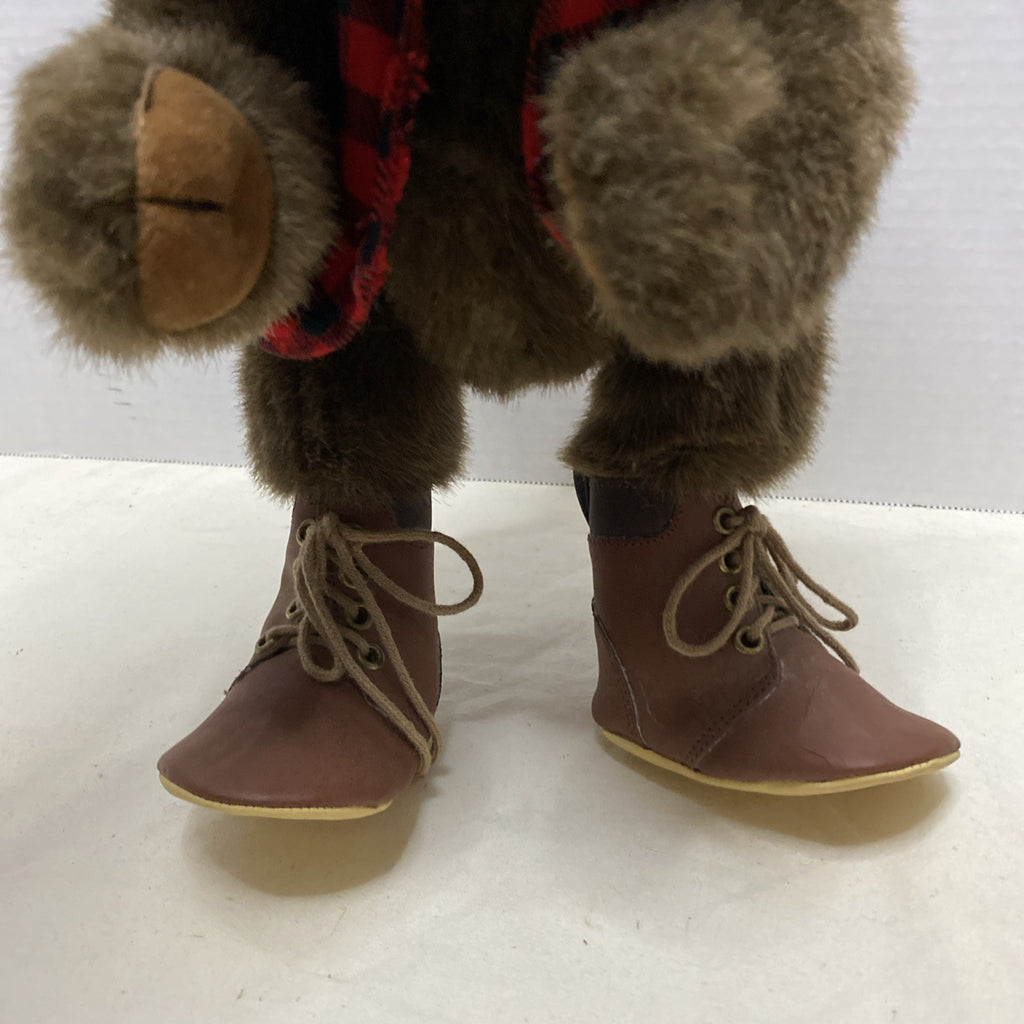 Hallmark Lumberjack Moose Stuffed Animal Plaid Vest Boots Winter Plush VTG 14"