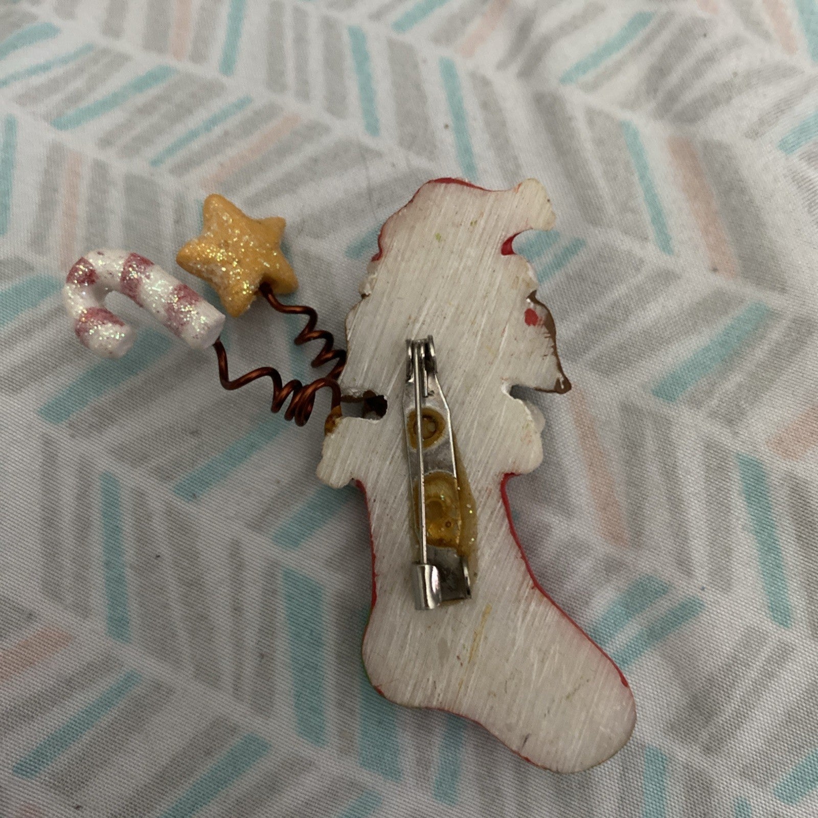 Vintage Christmas Stocking With Puppy Dog Pin Resin