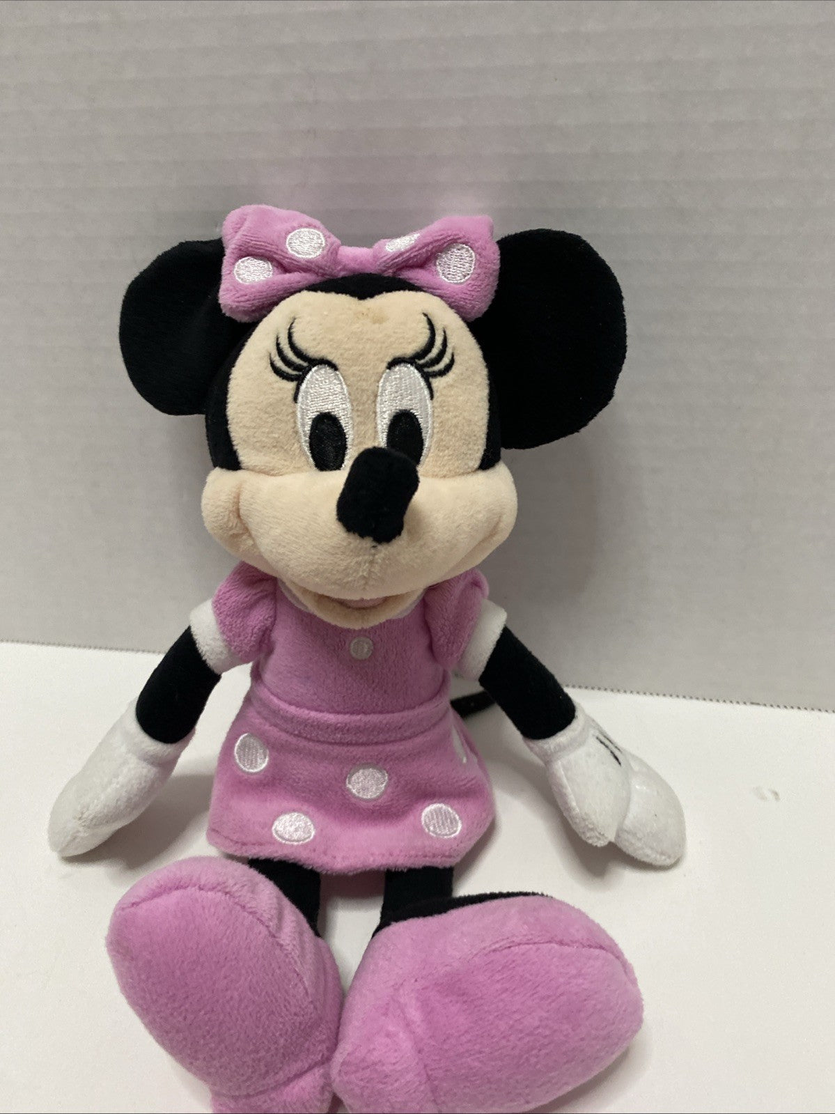 Disney Minnie Mouse Plush Doll Pink Polka Dot Stuffed Animal Toy Bow 10" 