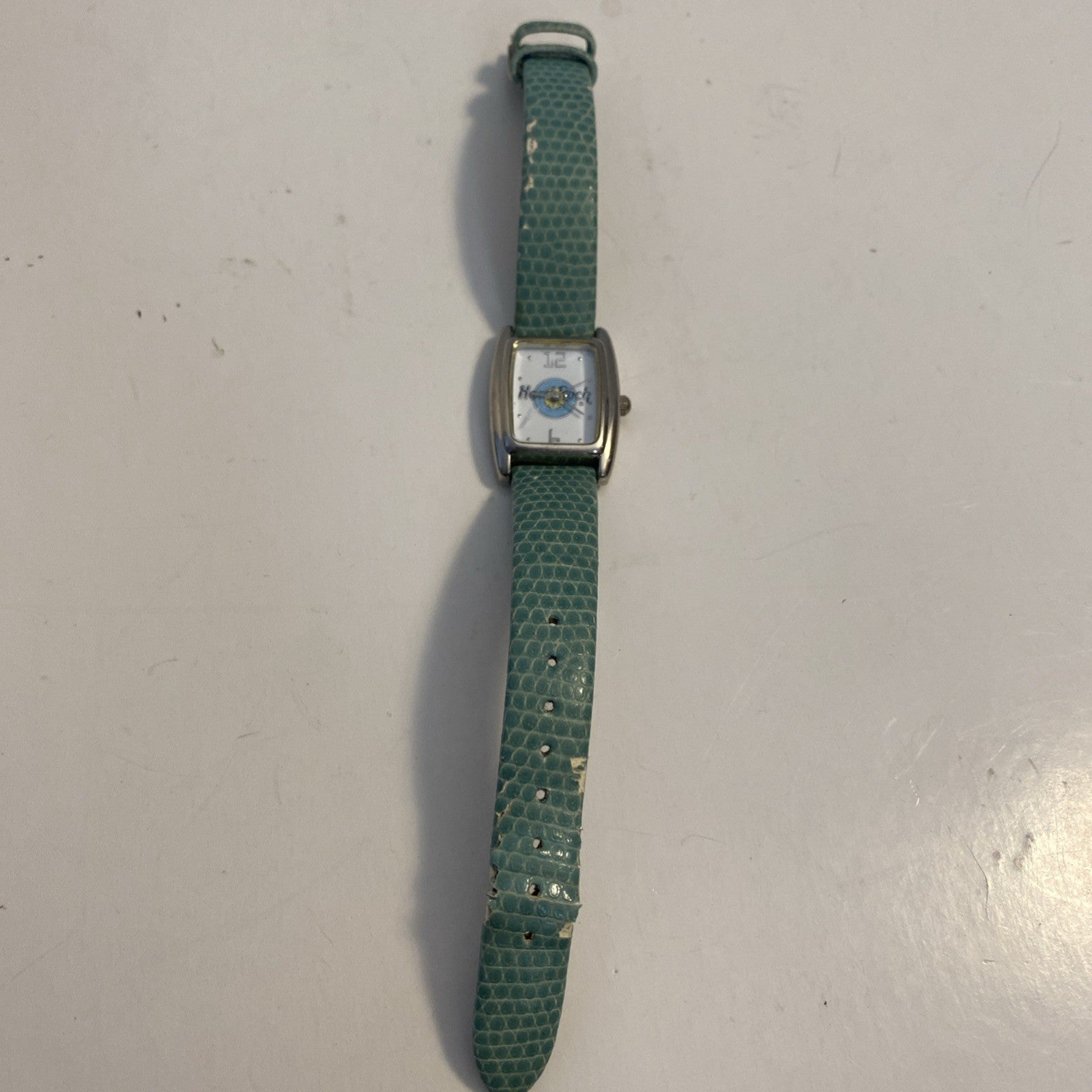 Women's Hard Rock Silver/Teal Tone Watch Teal Leather Band. Wear To Watch Band.